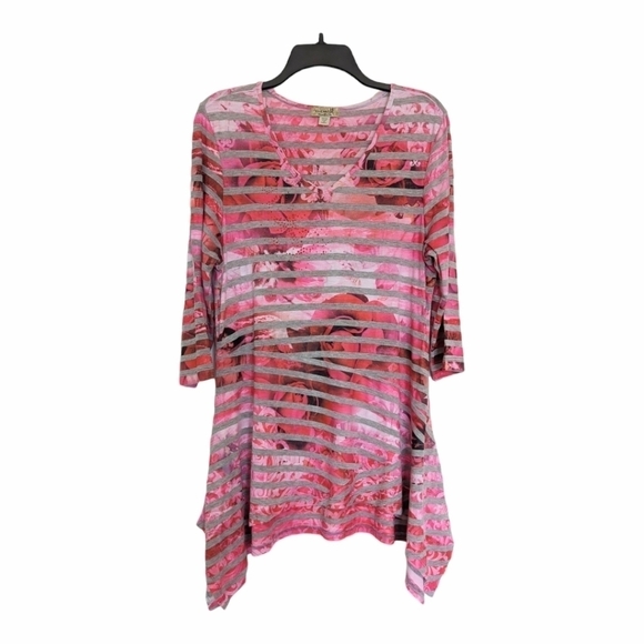 One World Pink Printed Asymmetrical Beaded Embellished Tunic Size M - Picture 2 of 4